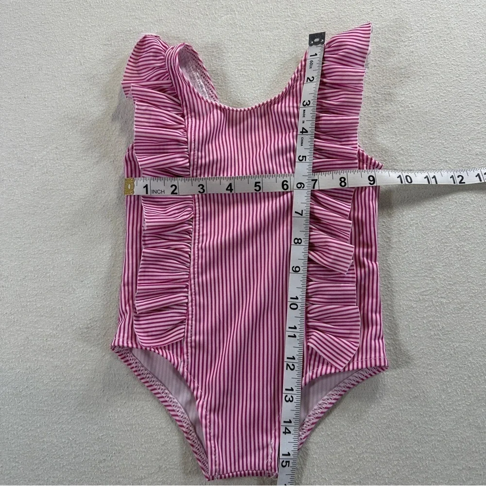 Pink Striped Ruffle Swimsuit Sz 2T (90)